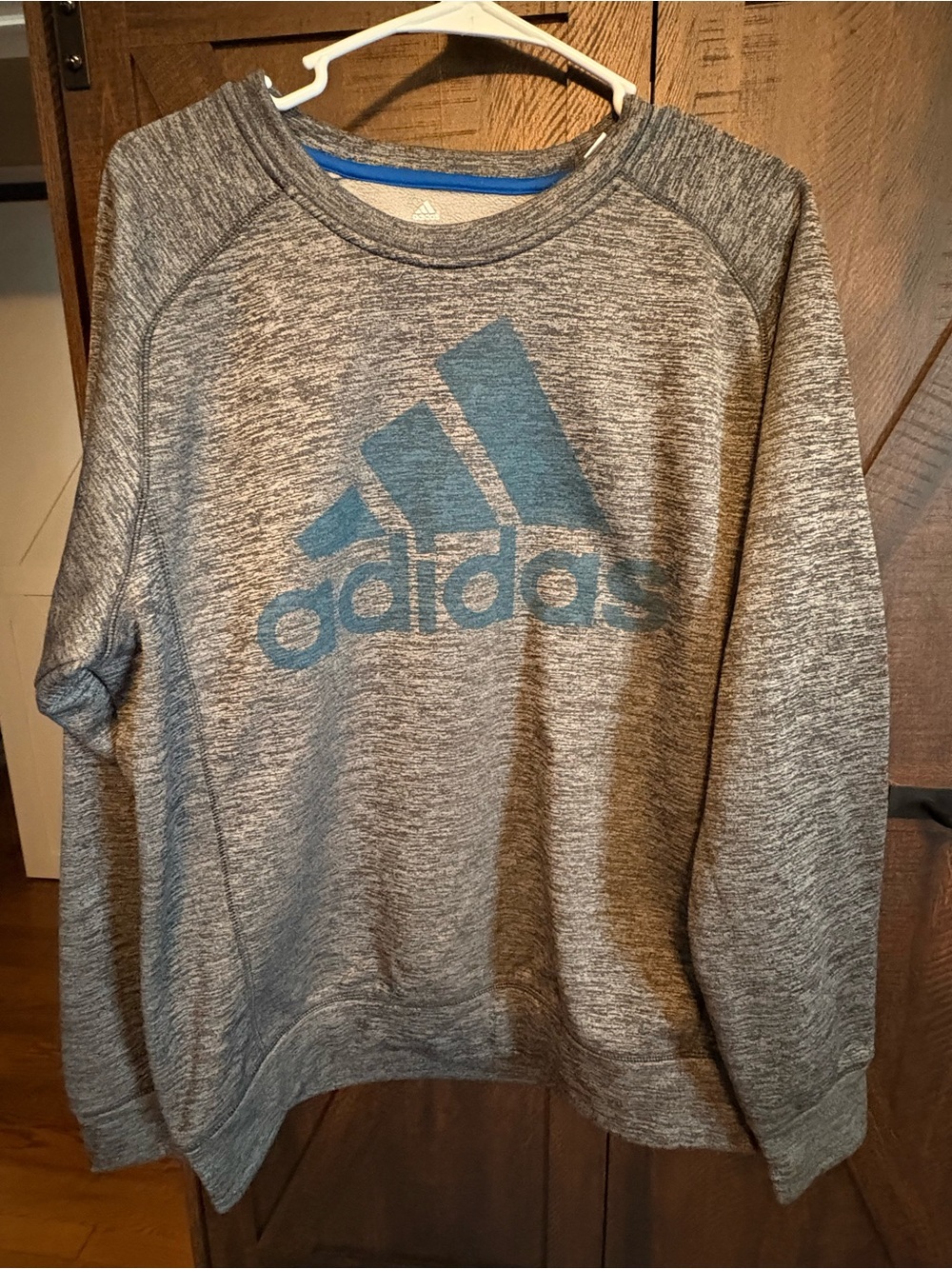 adidas Grey Heather Crewneck Sweatshirt with Blue Logo